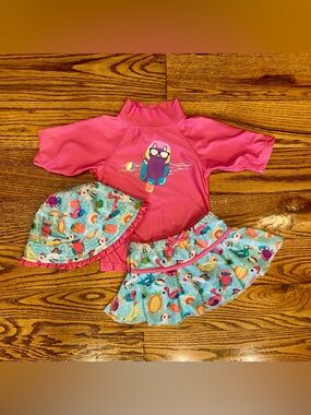 Pink Cat Popsicle Beach theme swim skirt set with hat - Size 3T